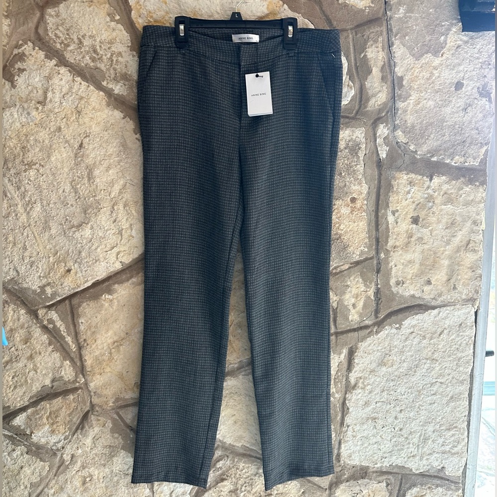 NWT Anine Bing Houndstooth Grey Tuxedo Trouser Pant